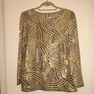 Jack Bryan gold sequined long sleeve top